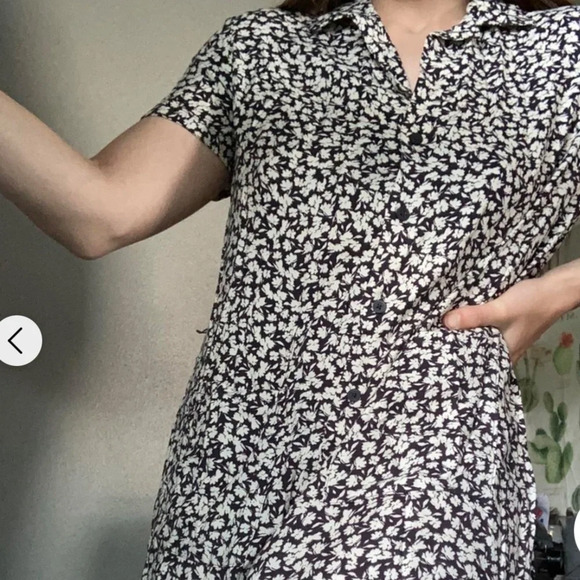 French Connection Collared Button down Floral black White dress size 4 - Picture 1 of 9